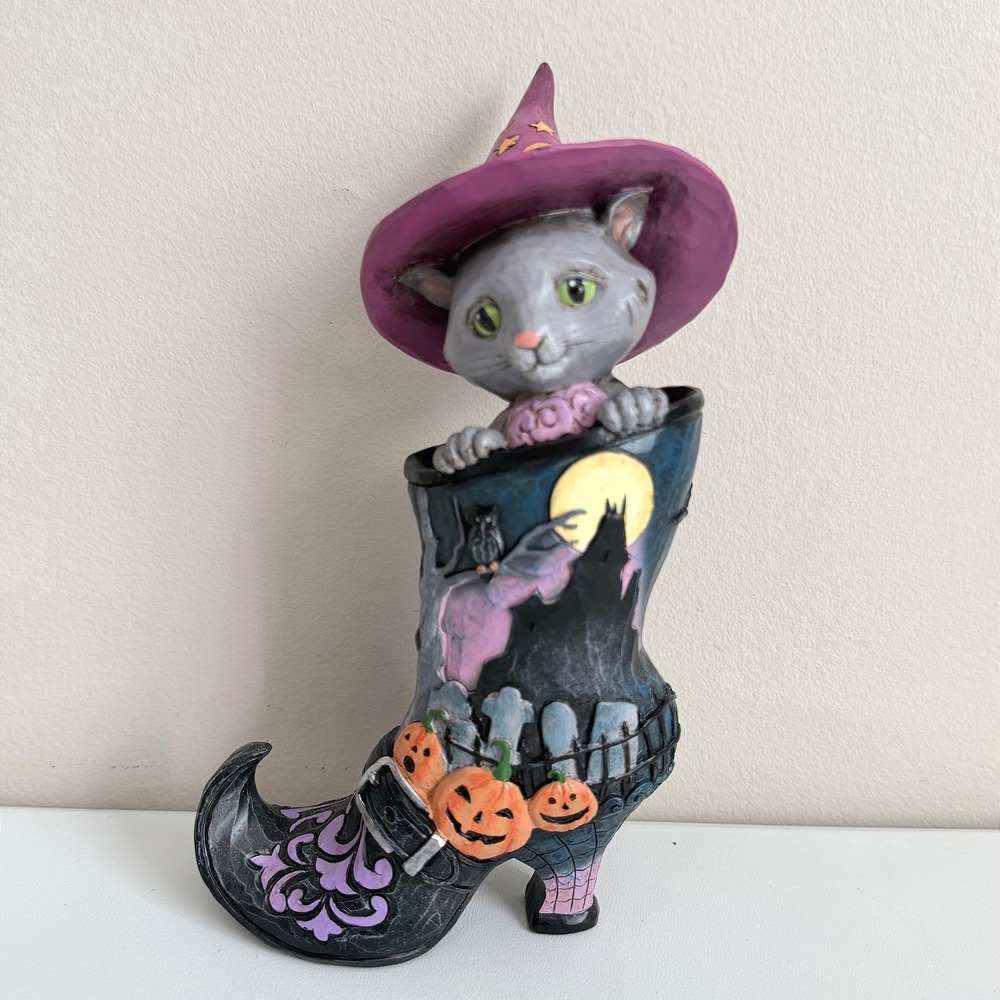 Jim Shore Heartwood Creek Boot-iful Halloween Witch Boot w/ Cat Figurine 6012750